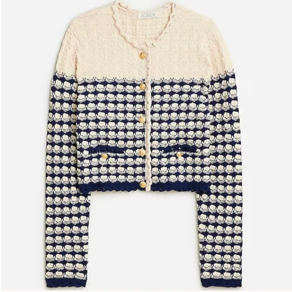 J. Crew Cream and Navy Cardigan Sweater - Picture 3 of 15